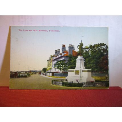 THE LEAS & WAR MEMORIAL, FOLKESTONE, KENT.. unused antique postcard =