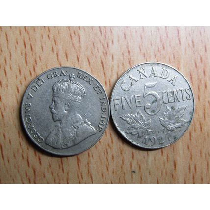 1927 King George v 5 Cents Canada Coin