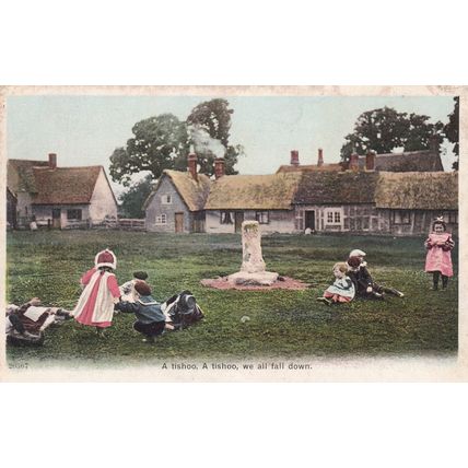 B481CHILDREN PLAYING VILLAGE GREEN.A TISHOO,A TISHOO, WE ALL FALL DOWN