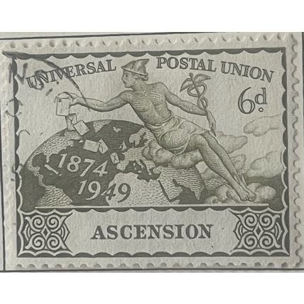Ascension KGVI 1949 75th UPU 6d Olive Used SG 54 Sc 59 CD308 postage stamp globe