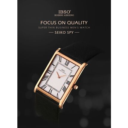Gents White Square Ultra Thin Face Steel Back Black Genuine Leather Strap Watch