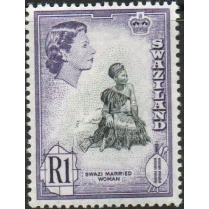 Swaziland QEII 1961 R1 Black & Deep Lilac Mounted Mint MM SG 88 stamp married