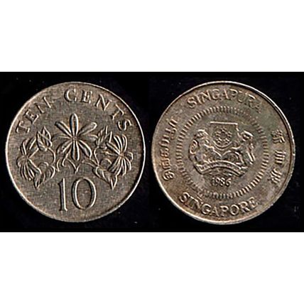 Singapore Ten Cents 1986 Used. Coin 10c Plant Coat of Arms