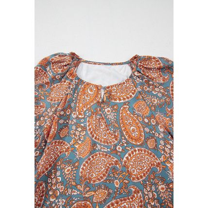 Orange Paisley Print Loose Fit Drawstring High Waist Mini Dress