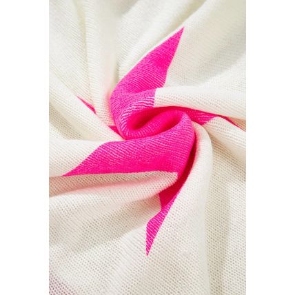 White Star Pattern Colorblock Striped Edge Drop Shoulder Sweater