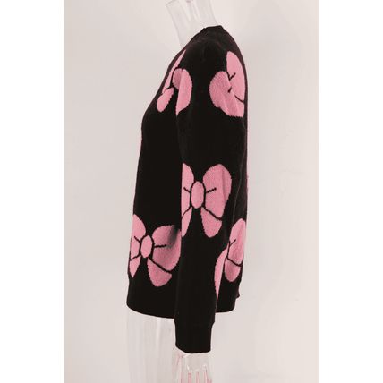 Black Valentine Bowknot Knitted Round Neck Fashion Sweater