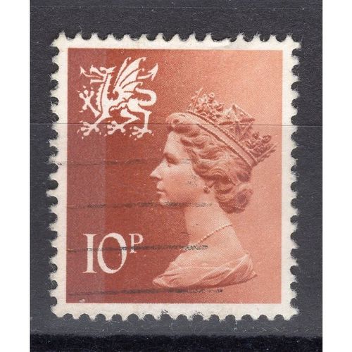 GB QEII 1976 Wales 10p Orange Brown 2PB Used SG W28 Sc WMMH13 postage stamp