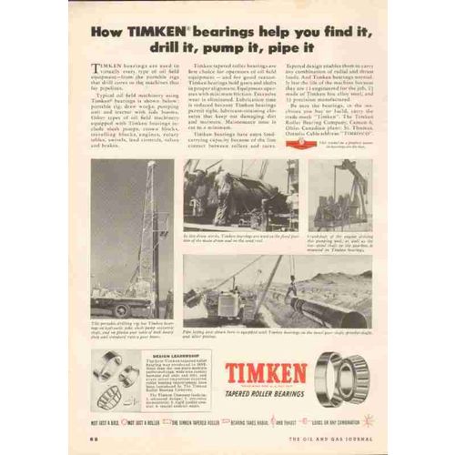 timken roller bearing company 1951 oil well drill pump pipe vintage ad