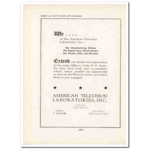 american television laboratories inc 1943 wwii ww2 wartime vintage ad