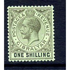 Gibraltar GV 1912 Crown CA 1/- black / emerald definitive, hinged mint, SG 81d