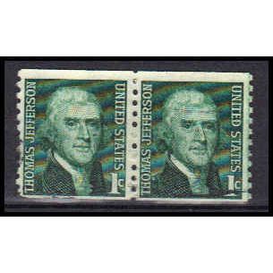 Used 1299 1c Thomas Jefferson Barely Clears Pair KA6199
