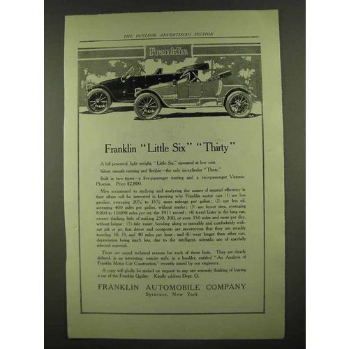 1912 Franklin Little Six and Thirty Cars Ad