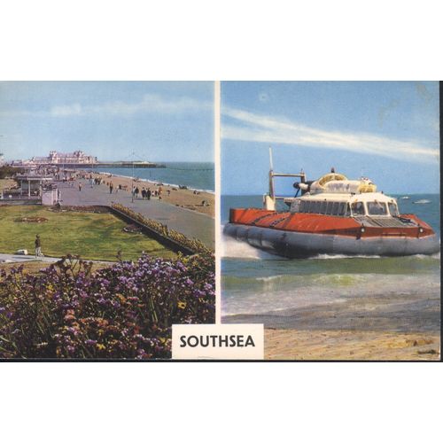 Vintage GB Postcard 1970 - The Prom & S.R.N. 6 Hovercraft, Southsea, Hampshire