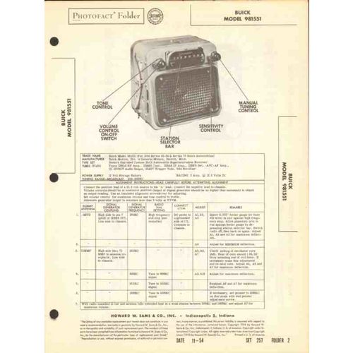 BUICK model 981551 8 tube AM car radio receiver Sams Photofact manual