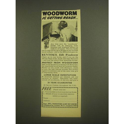 1958 Rentokil Woodworm Treatment Ad - Woodworm is getting ready