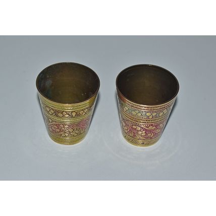 Pair of Vintage Brass & Enamel Indian Lassi Cups