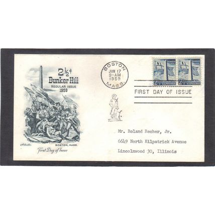 FDC Fleetwood 1034 2 1/2c Bunker Hill Pair (Cachet-Typed/A) CV42103