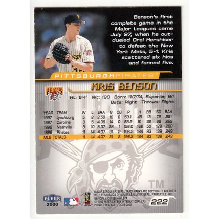 2000 Fleer Focus baseball card 222 Kris Benson