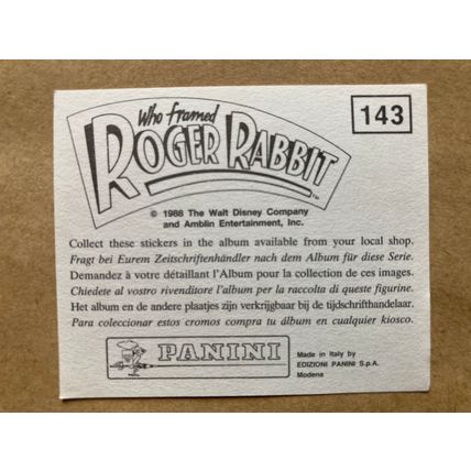 Who Framed Roger Rabbit Sticker # 143 (A) unused 1988 Panini Disney