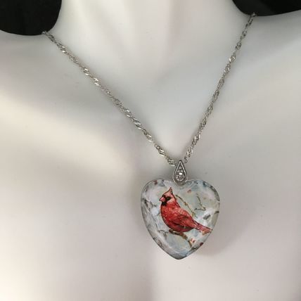 Necklace Encased Red Cardinal with Saying #345 USA Seller