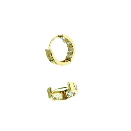 New Real 14 K Solid Yellow Gold Flower design Reversible Huggies Hoop Earrings