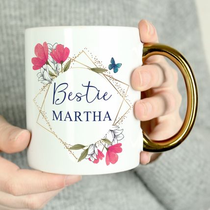 Mug bride mother mum daughter gran aunty mug floral gold handle personalised