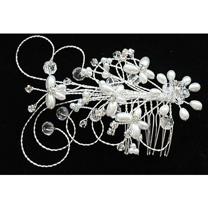 Barrette Hair Comb Decorated with Rhinestones , Crystals & Faux Pearls