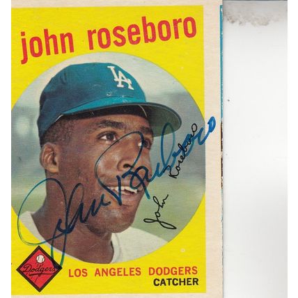 JOHN ROSEBORO 1959 AUTOGRAPHED LOS ANGELES DODGERS HOF WORLD CHAMPION CATCHER