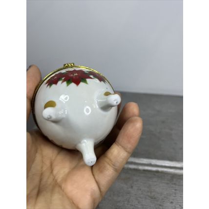 Porcelain Painted Floral Egg Footed Trinket Box Collectible Vintage Display
