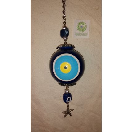 HANDCRAFTED EVIL EYE HANGING ORNAMENT SILVER COLORED CHAIN AND FITTINGS