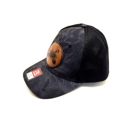 Diamond Mine Ball Cap Hat Richardson R-Flex 855 LG-XL Black/Brown Leather Emblem