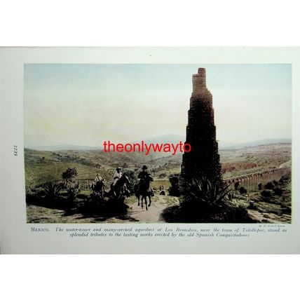 Los Remedios Aqueduct, Mexico, (Popocatepetl On Reverse), Book Illustration