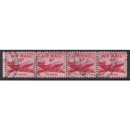 United States Postmark Boston Annex 11 Air Mail 6c strip of 4 VGC
