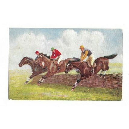 Steeplechasing, The Last Hurdle. Tucks Postcard.