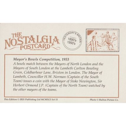 Postcard Bowling London Mayor Bowls Competition 1933 - Nostalgia