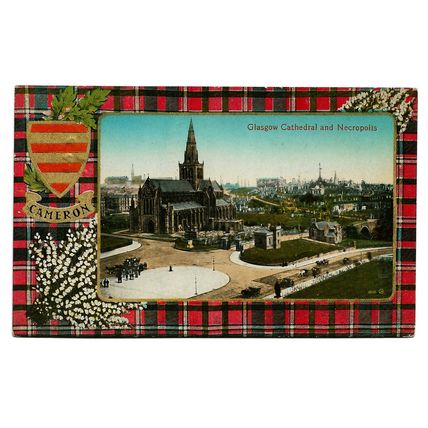 Postcard UK Scotland Glasgow cathedral & necropolis border Cameron tartan 1923