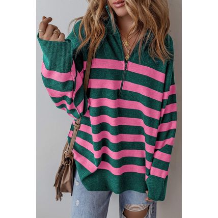 Green Collared Quarter Zipper Oversized Sweater
