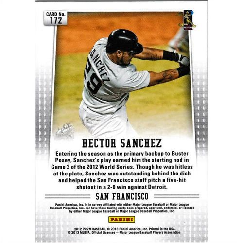 2012 Panini Prizm - #172 - Hector Sanchez RC