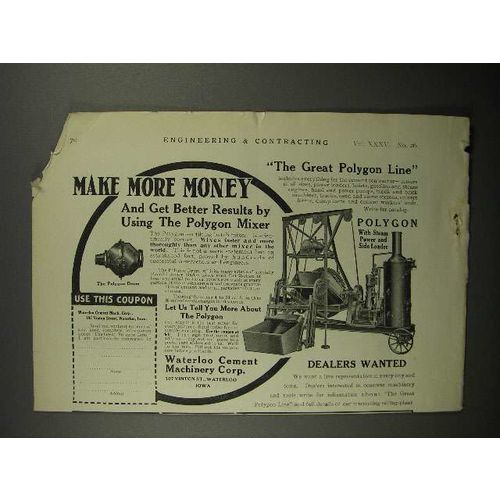 1911 Waterloo Cement Machinery Corp. Polygon Mixer Ad - Make Money
