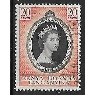 KENYA UGANDA TANGANYIKA 1953 CORONATION 20c BLACK & ORANGE SG 165 FINE USED