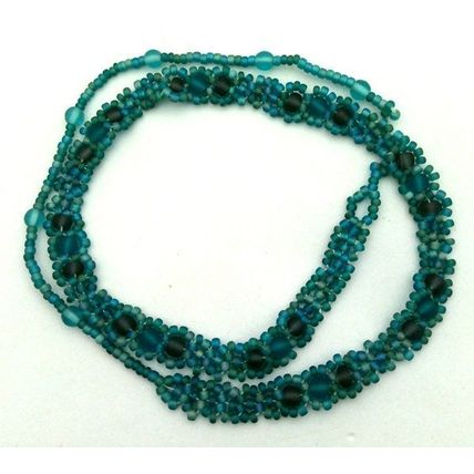 Rainbow Teal Blue Beaded Daisy Chain Choker Necklace