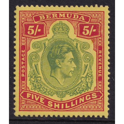 Bermuda KGVI 1938-53 5s Green Scarlet/Yellow SG118g Mint MH