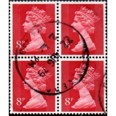 1971-96 Machin . 8p Value. Rosine, Two Phosphor Bands. Fine Used Block of Four
