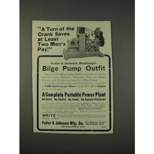 1910 Fuller & Johnson Diaphragm Bilge Pump Outfit Ad