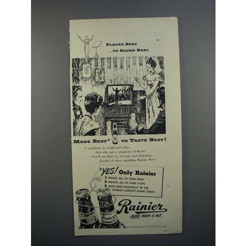 1946 Rainier Beer Ad - Played Best to Sound Best
