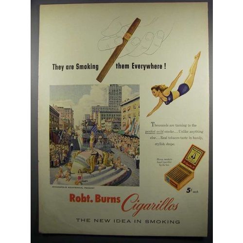 1950 Robt. Burns Cigarillos Ad, Minneapolis Aquatennial