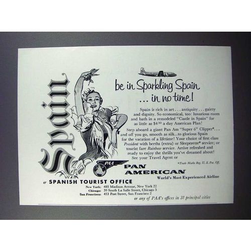 1957 Pan American Airways Ad - Be in Sparkling Spain