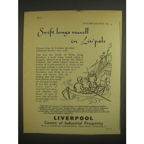 1958 Liverpool England Ad - Swift longe vessell in Liv'pole