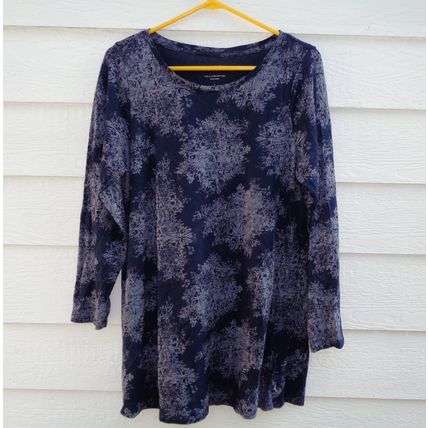 Pure Jill Blue Print Tunic Top Womens LP 41 Chest Pullover A-line style