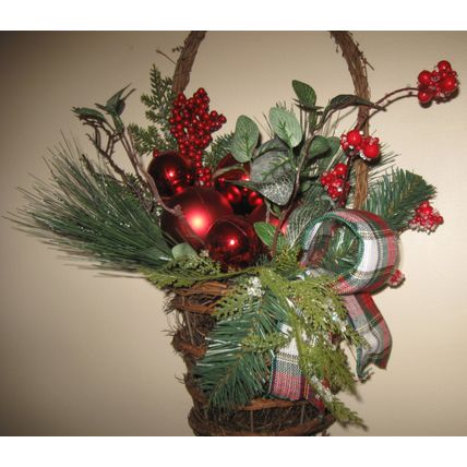 Wintery Wall / Door Decoration - Artificial Arrangement In Basket